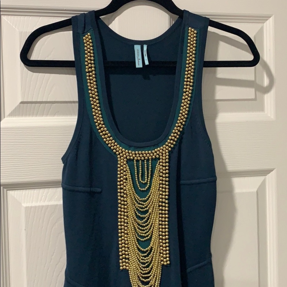 Guess by Marciano mini dress with gold beads.